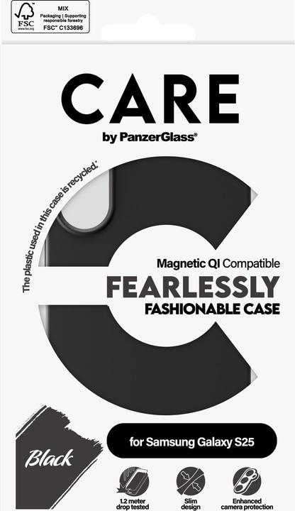 Produktbild PanzerGlass CARE by ® Fashionable Case Schwarz m. Qi Compatible Samsung Galaxy S 2025, Cover, Samsun (Samsung Galaxy S25)