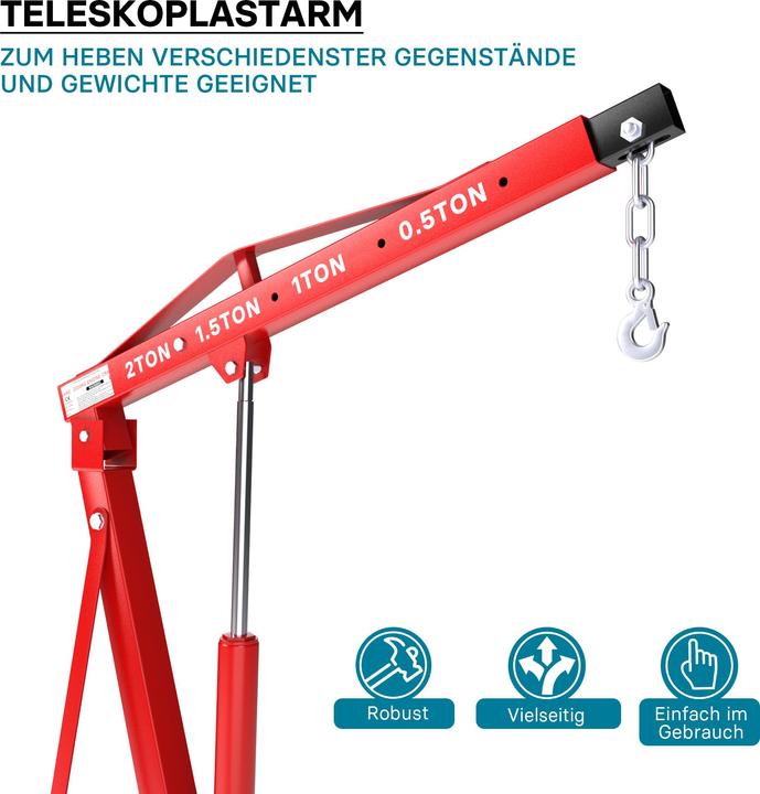 Produktbild Wiltec Motorheber Werkstattkran Hydraulisch Doppelpumpe 2000 kg Getriebeheber Hebekran