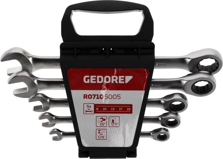 Actual product image Gedore Red red R07105005 Combination ratchet open-end spanner set SW8-19 mm 5 pieces (19 mm, 8 mm, 7 mm, 10 mm, 29 mm)