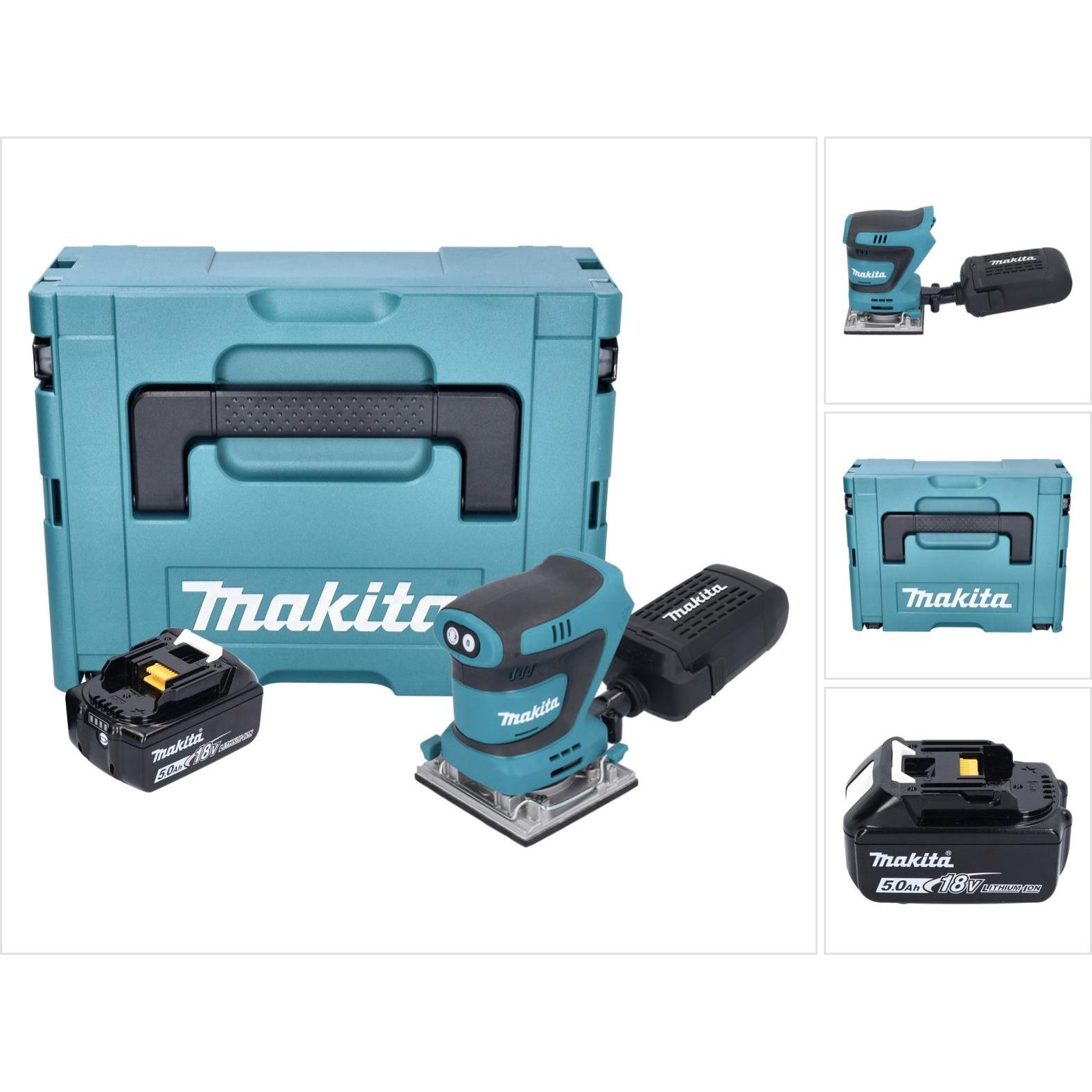 Makita, Schleifmaschine + Poliermaschine, DBO 484 T1J Akku Schwingschleifer 18 V 112 x 102 mm + 1x Akku 5,0 Ah + Makpac ...