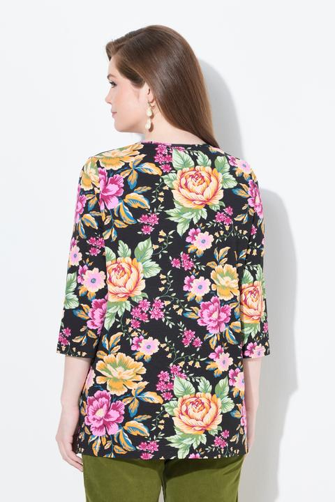 Produktbild Ulla Popken Shirt, Blüten, Classic, Carré-Ausschnitt, 3/4-Arm (58)