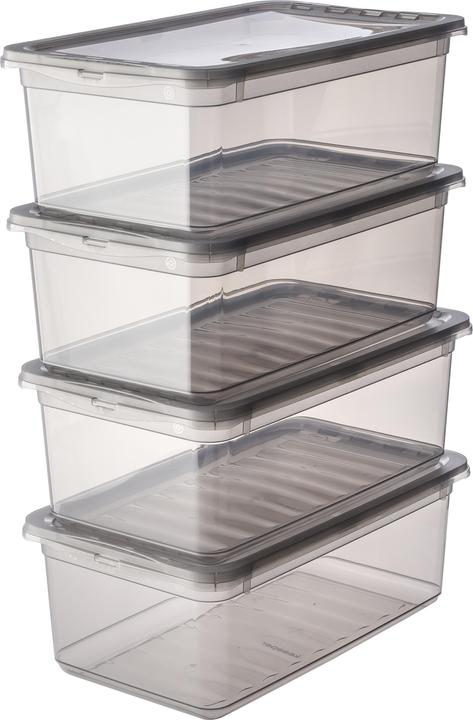 Actual product image keeeper Storage box set ""bea"", 4x 5.6 L, crystal-grey PP, lid with Air-Control-System for ventilation (33 x 19.5 x 12 cm, 5.60 l)
