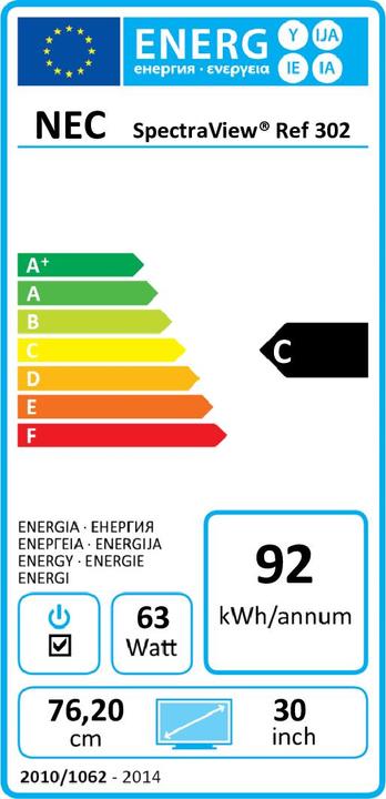 Energy Label NEC SpectraView Reference 302 (2560 x 1600 pixels, 30")