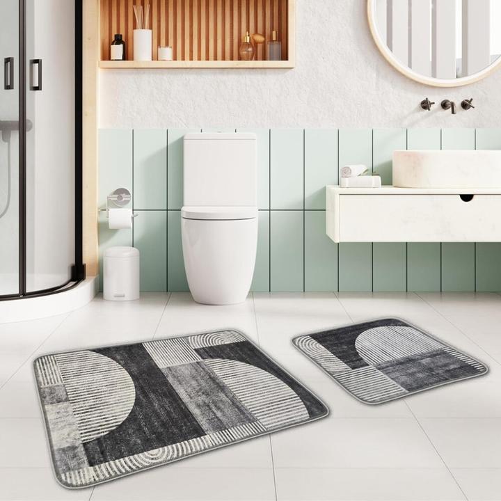 Produktbild Miqna 2-tlg. rutschfestes Badteppich Set, waschbar (60x100 & 50x60 cm) (100 x 60 cm)