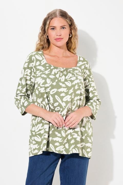 Produktbild Ulla Popken Shirt, A-Linie, Zierfalten, Carree-Ausschnitt, 3/4-Arm (50, 52)