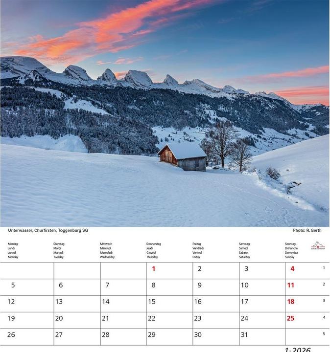 Produktbild Schweiz 21x24 2026 (21 x 24 cm, Harter Einband, Französisch, Deutsch)