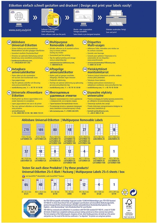 Actual product image Avery Universal labels, ablösbar