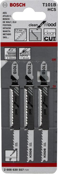 Produktbild Bosch Professional Zubehör Stichsägeblatt T 101 B Clean for Wood, 3er-Pack