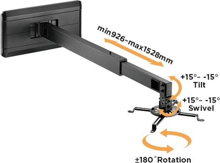 Image du produit Techly Support mural extensible pour projecteur 926-1528mm noir (Mur)