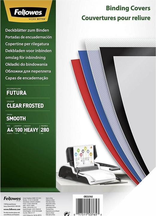 Actual product image Fellowes Futura cover sheet, transparent, matt