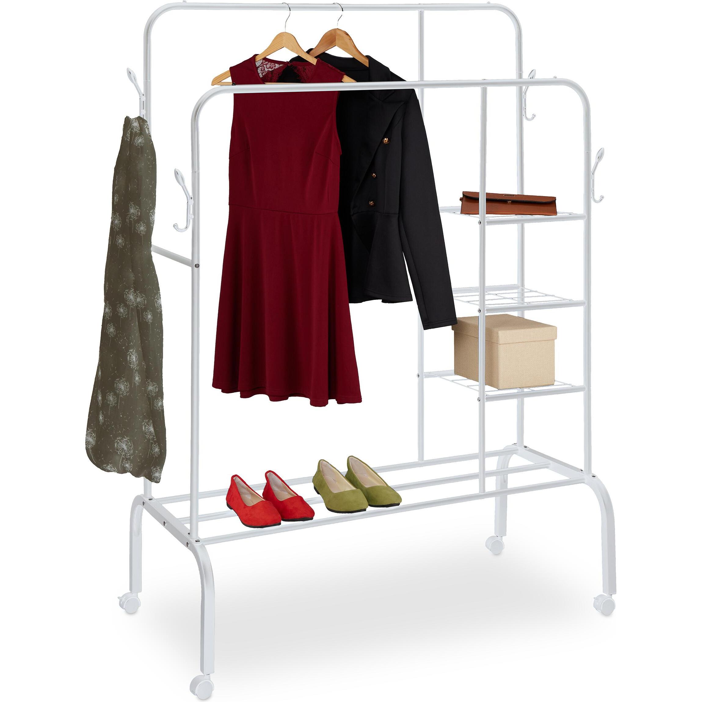 Relaxdays, Guardaroba + Appendiabiti, - Kleiderständer auf Rollen Doppelstangen, Weiss, 130 x 49 x 154 cm