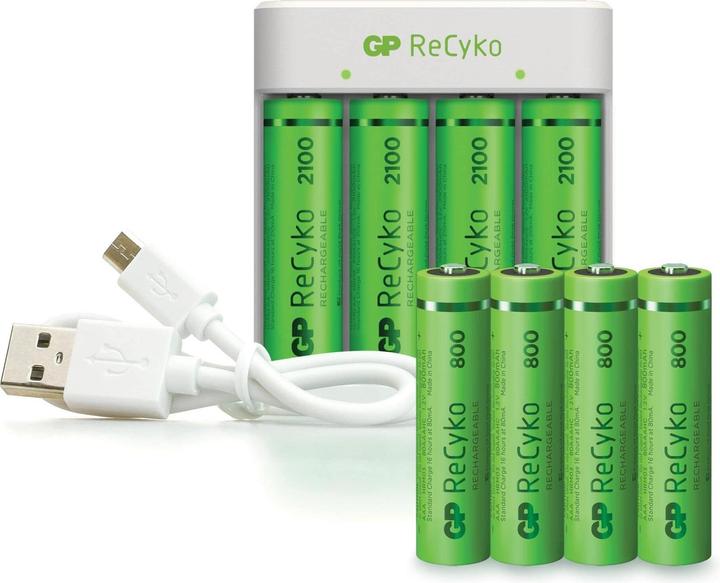 Immagine prodotto GP Batteries Caricatore USB a 4 porte ReCyko E111. + 4xAA 2100mAH + 4x AAA 800mAh (8 pz., AAA, AA, 2100 mAh, Accumulatore di carica elettrica)