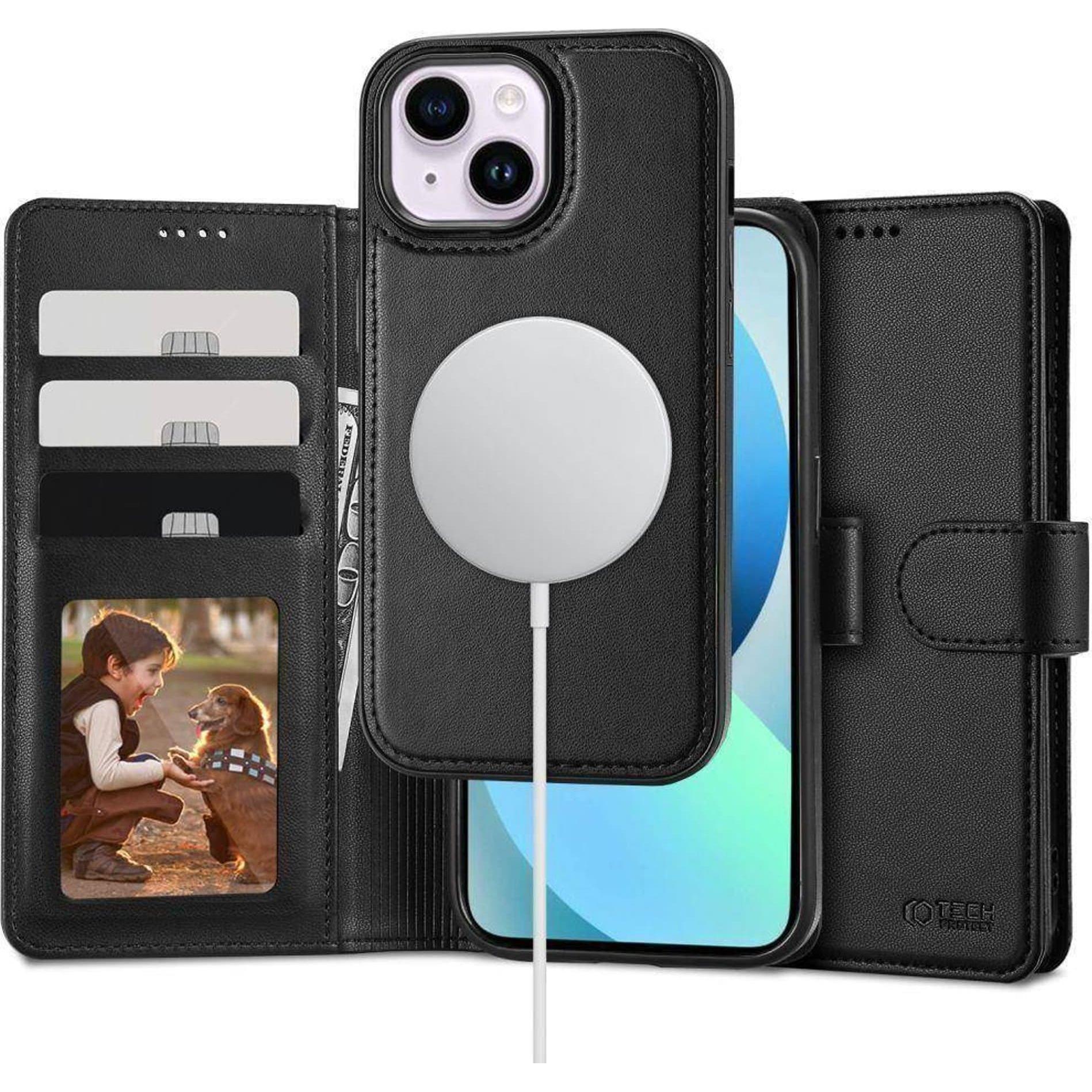 Tech-Protect Wallet MagSafe case for iPhone 13 - black (Apple iPhone 13), Smartphone Hülle, Schwarz