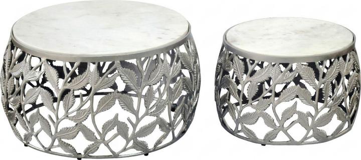 FineBuy 2er Set Couchtisch Marmor Metall rund Wohnzimmertisch Beistelltisch Satztisch (60 x 60 x 33 cm)