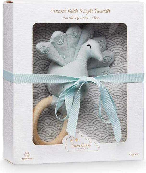 Produktbild Cam Cam Copenhagen Geschenkbox Muslin und Rassel- Pfau grey Wave