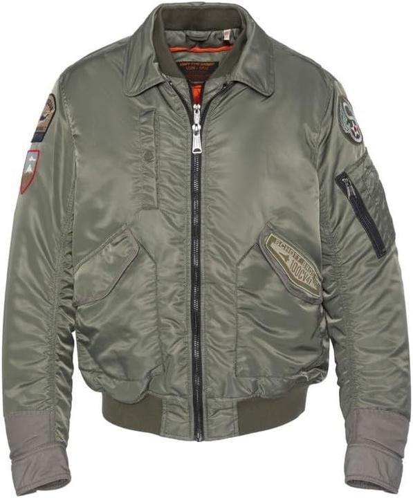 Schott Nyc Giacca con patch militari, polsini a bottone, colletto e cintura in costola (XL)