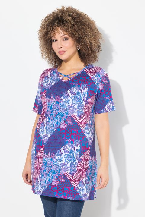 Produktbild Ulla Popken Longshirt, Patchdruck, A-Linie, V-Ausschnitt, Halbarm (42, 44)