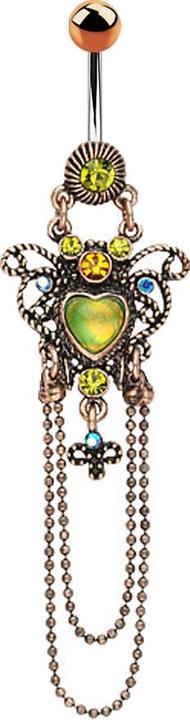 Image du produit Star Piercing Banane en or rose avec boule et cristal vert pendentif vintage coeur (Laiton, Acier chirurgical 316L)