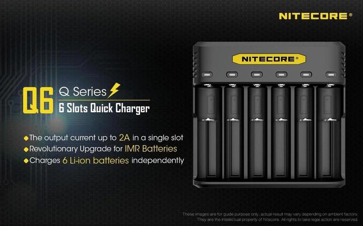 Productafbeelding Nitecore Q6 6-Schacht-Ladegerät (1 Pcs., 14500, 16340, 18650, 26650, Batterij)