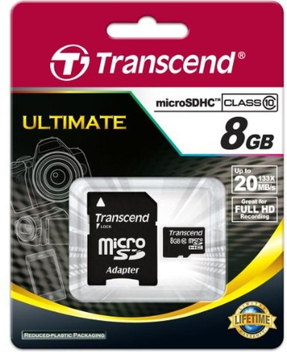 Image du produit Transcend Carte mémoire flash 8 Go Micro SDHC, C10 (8 Go, microSDHC, U1)