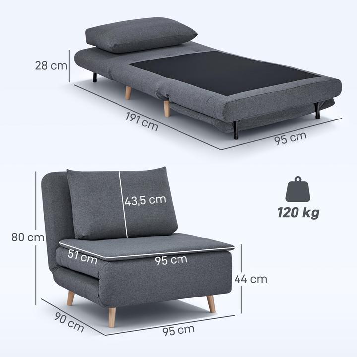 Actual product image Homcom Schlafsessel Polyester, Buchenholz Grau