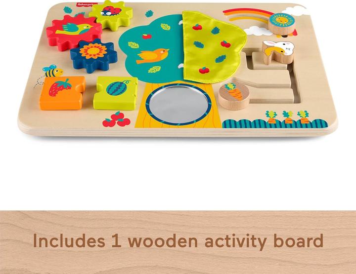 Actual product image Fisher-Price Wooden Activity Station Baby Busy Board Toy for Developmental Play, 1 Wood Piece