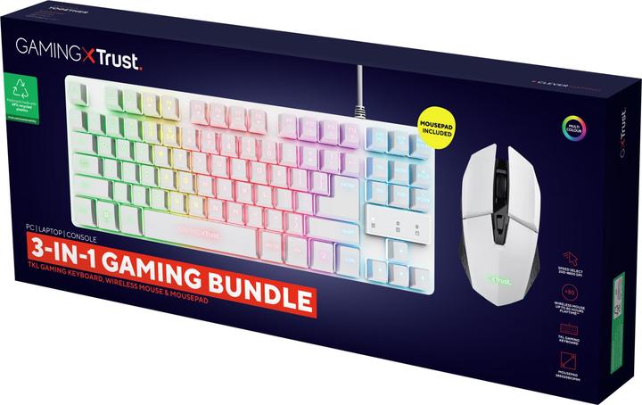 Produktbild Trust GXT 974W Thadox - Gaming Toetsenbord en Draadloze Muis - Inclusief Muismat - TKL - Verlichting - Wit (US, Kabelgebunden)