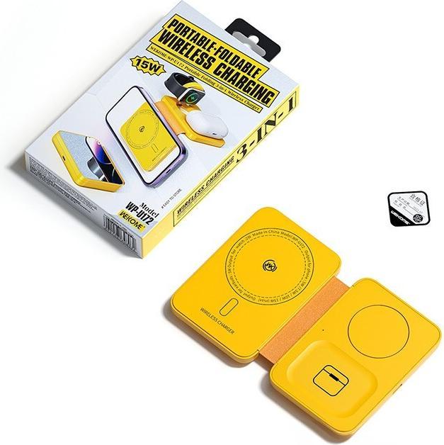 Actual product image Wekome 3in1 wireless charger with MagSafe for iPhone, Apple Watch and AirPods + mirror (yellow)