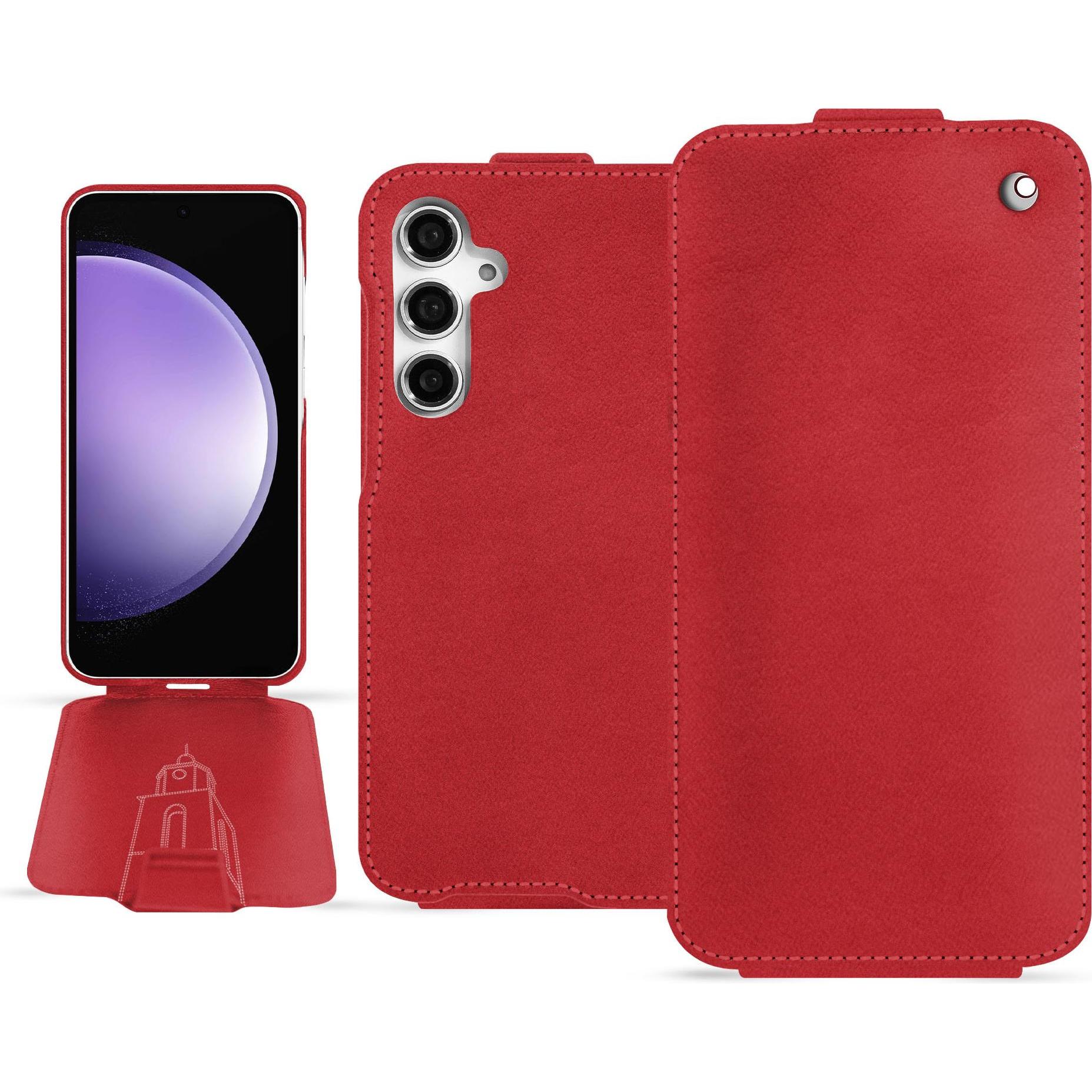 Noreve Lederschutzhülle vertikal (Samsung Galaxy S23 FE), Smartphone Hülle, Rot