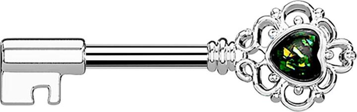 Immagine prodotto Star Piercing Barbell Barbell silber Vintage Schlüssel mit Herzopal dunkelgrün (Ottone, Acciaio chirurgico 316L)