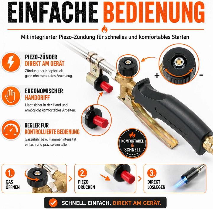 Produktbild Wiltec Unkrautbrenner Piezo Zünder bis 1850°C Abflammgerät Unkrautvernichter