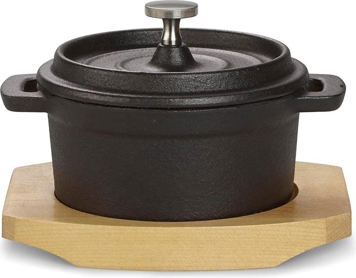 Echtwerk EW-GE-1360 Kochtopf Gusseisen Mini-Kochtopf mit Servierbrett, Kleiner Bräter Bereits 200 ml (Pot, Cast iron)