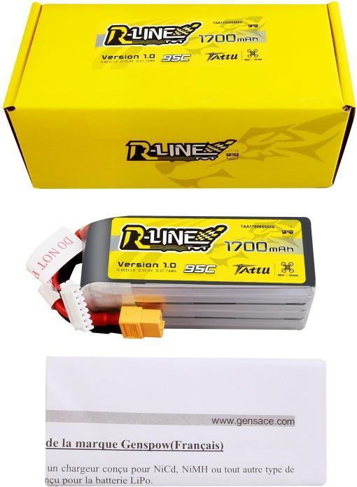 Actual product image Tattu R-Line 22.2V 1700mAh 6S 95C Lipo Battery with XT60 Plug (22.20 V, 1700 mAh)