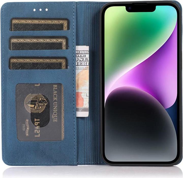Produktbild Cover-Discount iPhone 15 - Vintage Flip Case Hülle dunkelblau (Apple iPhone 15)