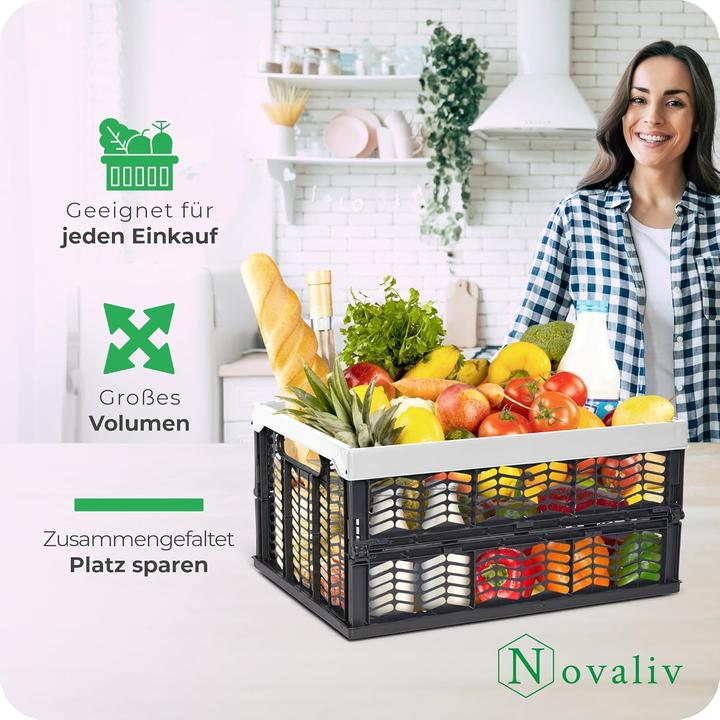 Actual product image Novaliv Folding boxes foldable sturdy 2x 30L grey black baskets shopping box folding boxes set carrying box