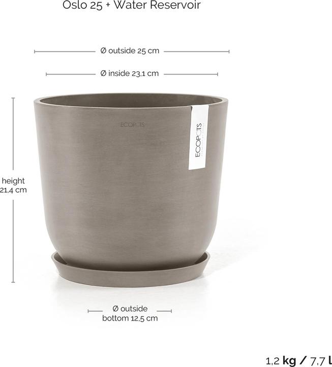 Actual product image Ecopots Oslo 25 + Water Reservoir White Grey (25 x 21.40 cm)