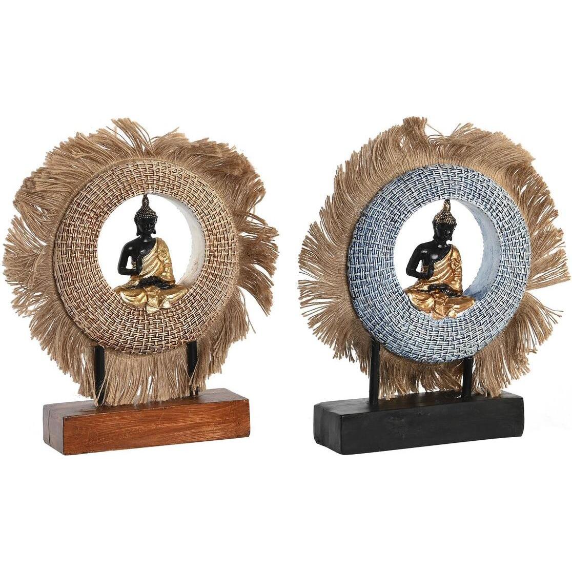 DKD Home Decor, Deko Objekt, Deko-Figur Beige Blau Buddha Harz Orientalisch Jute (19 x 6 x 25 cm) (2 Stück)