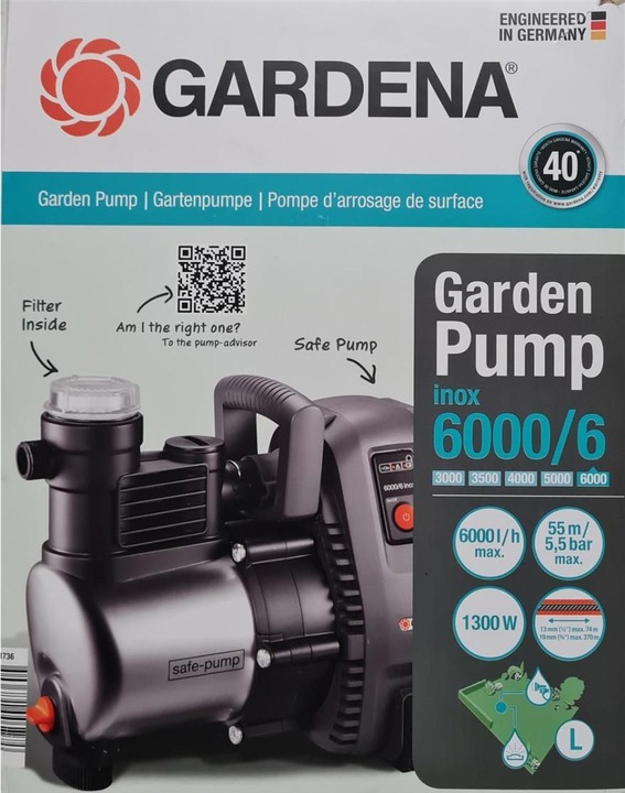 Produktbild Gardena 1736-20 Premium Gartenpumpe 6000/6 inox (Gartenpumpe)