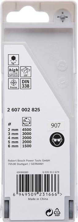 Produktbild Bosch Professional Zubehör HSS PointTeQ Sechskantbohrer-Set in Schaukasten, 5-tlg., 2–6 mm (6 mm)
