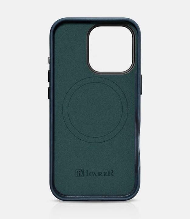 Actual product image iCarer iPhone 16 Pro Max - Oil Wax Premium genuine leather with Magsafe case green-blue (Apple iPhone 16 Pro Max)