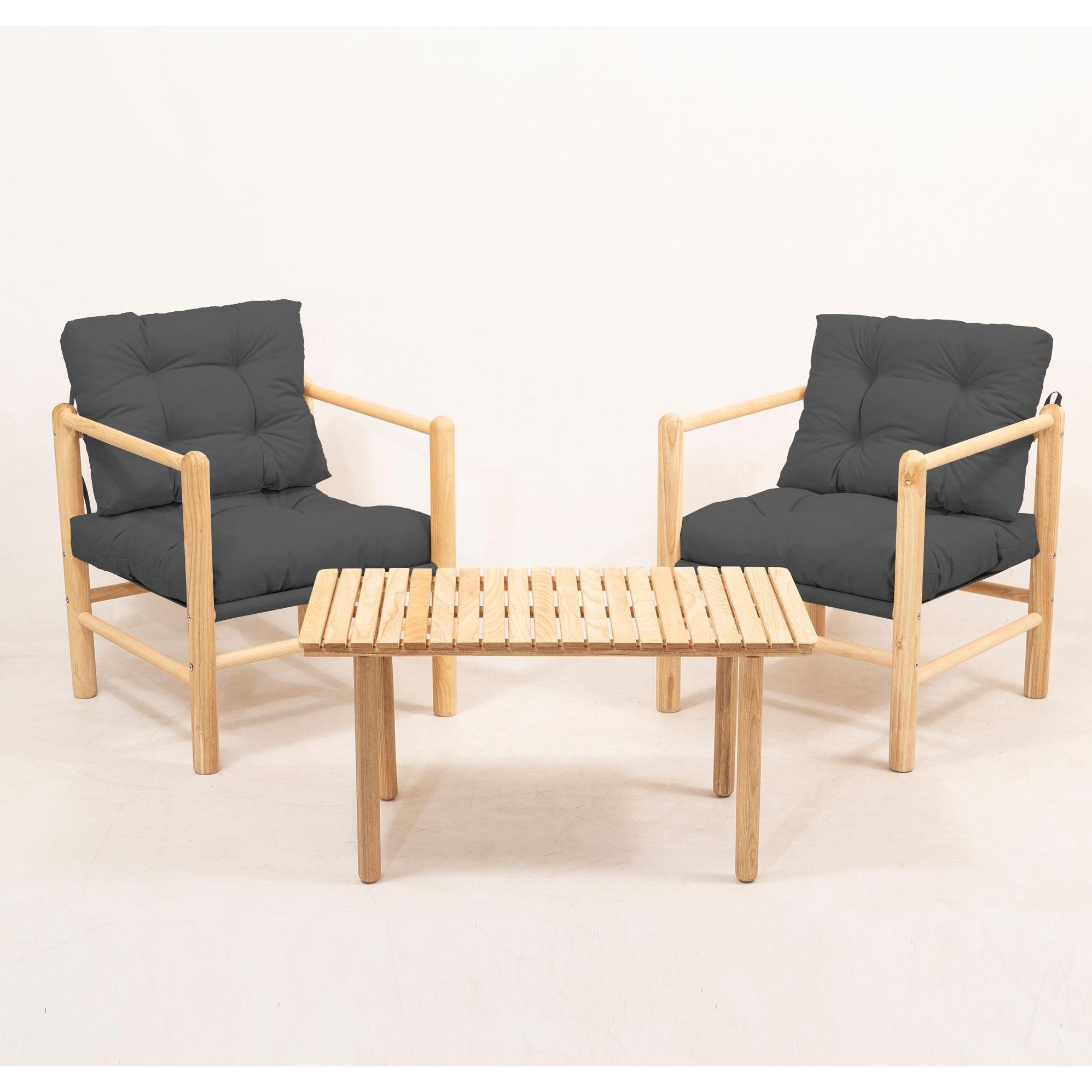 Kalune Design, Gartentisch + Balkontisch, Duo Anthracite Garden Table Chairs (90 cm)