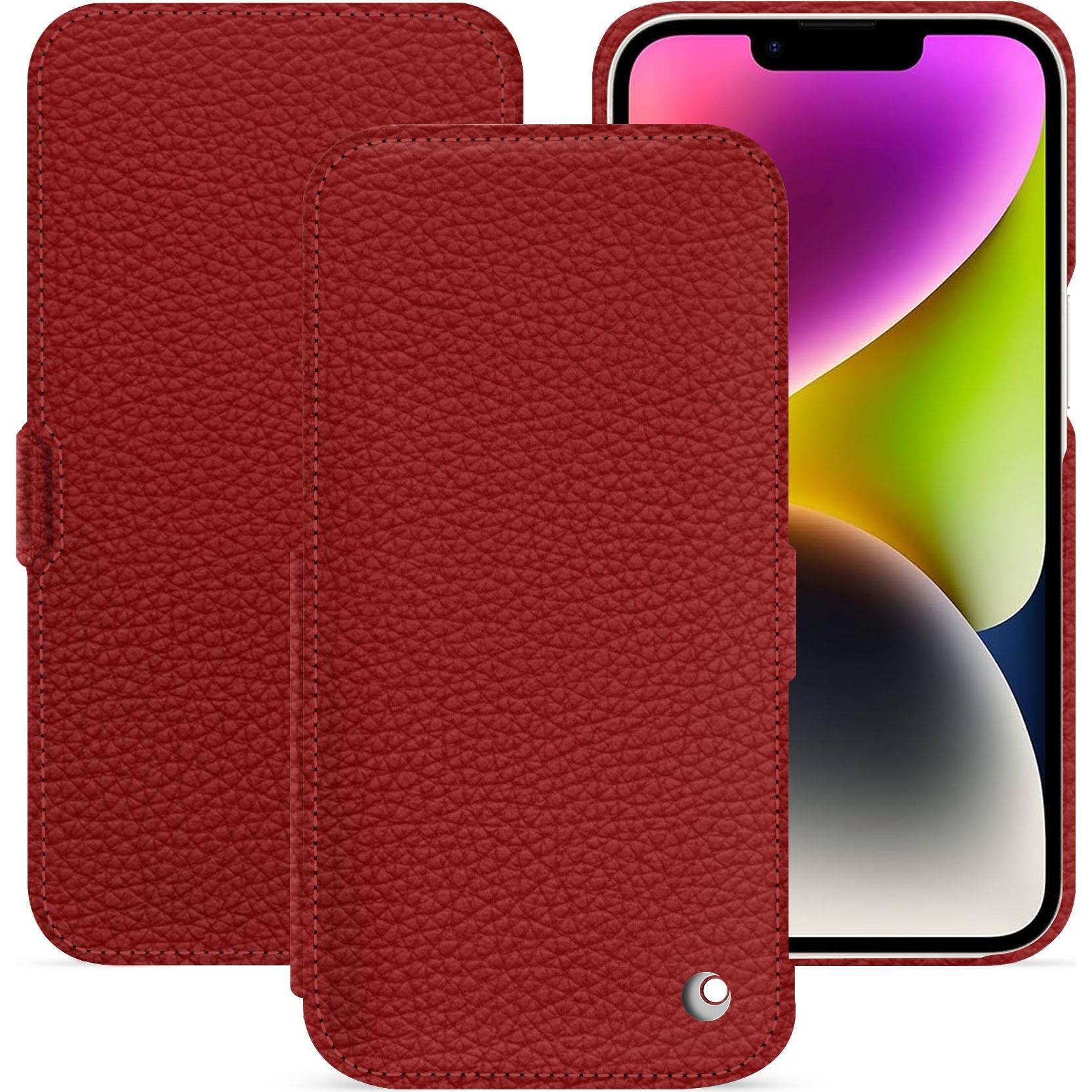 Noreve Lederschutzhülle horizontal (Apple iPhone 15 Plus), Smartphone Hülle, Rot