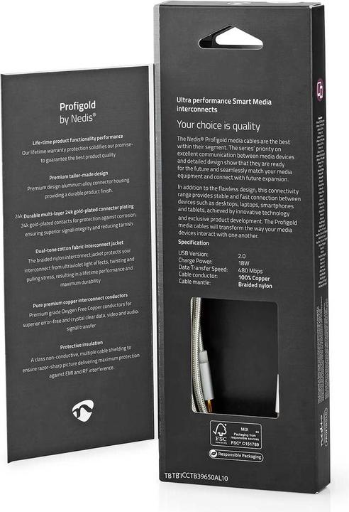 Produktbild Nedis Lightning ST -> USB-C ST 1.0m aluminium (Window-Box) (1 m, USB 2.0)