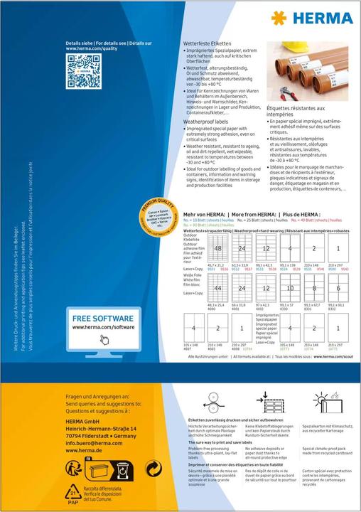 Productafbeelding HERMA Weerbestendige verzendetiketten A4