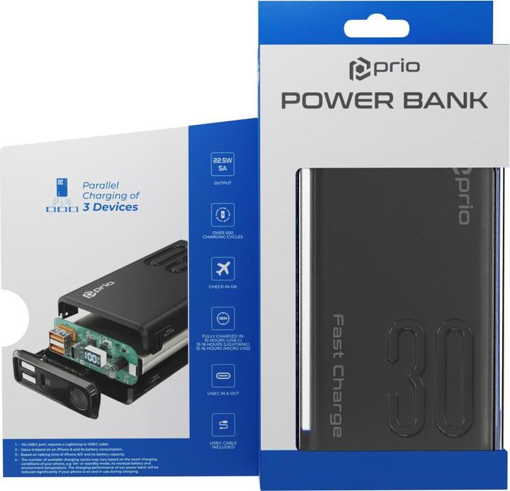 Produktbild prio Fast Charge (22.5W SCP/ 18W PD / QC3.0) Powerbank 30.000mAh schwarz (30000 mAh, 111 Wh)