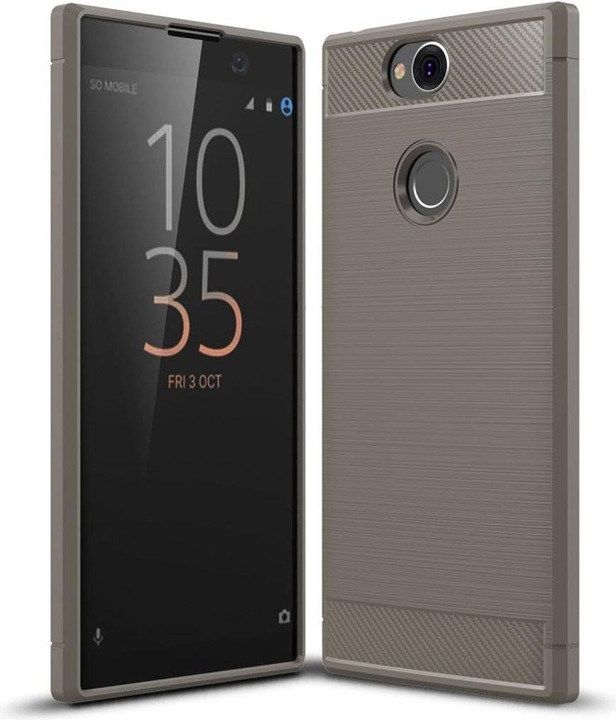 Produktbild König Design Hülle Handy Schutz für Sony Xperia XA2 Plus Case Cover Bumper Carbon Optik Grau (Xperia XA2 Plus)