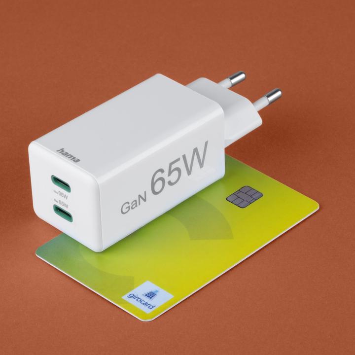 Produktbild Hama Schnellladegerät, GaN, 2x USB-C, PD/Qualcomm®, Mini-Ladegerät, 65 W, Weiss (65 W, 2 Ports)