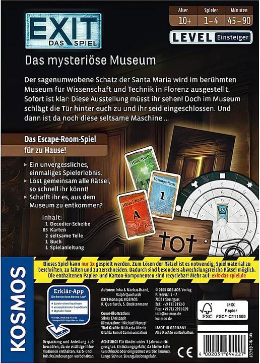 Produktbild Kosmos Exit - Das mysteriöse Museum (Deutsch, 1 - 4 Spieler)