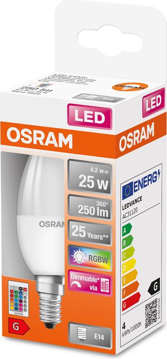 Image du produit Osram Lampes Led Retrofit Rgbw avec télécommande (E14, 25 W, 250 lm, 1 x, G)