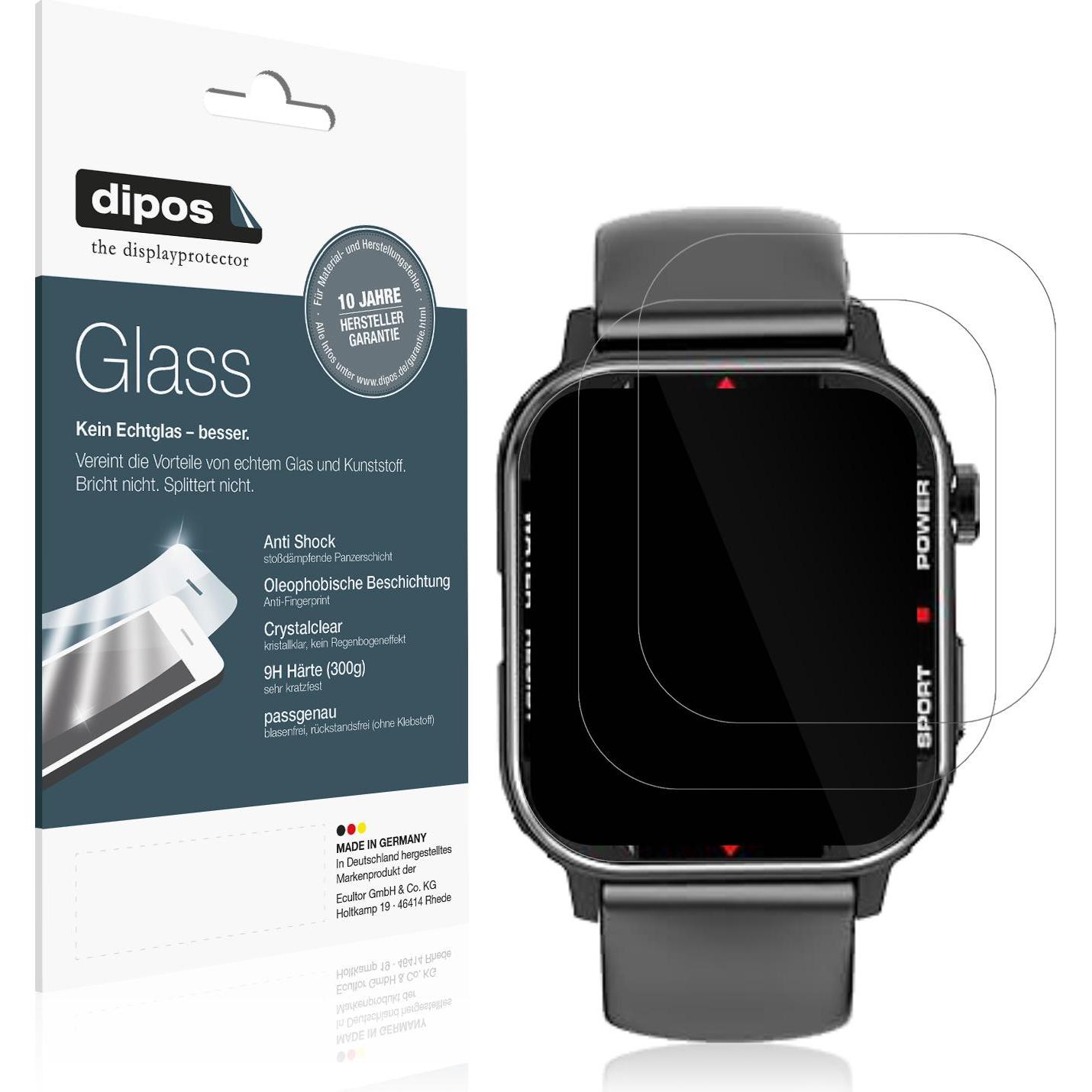 Dipos Anti-Shock Displayschutz 9H, Smartwatch Schutzfolie, Transparent